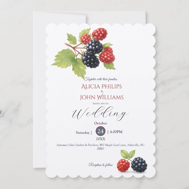 Rustic Romantic Autumn Berry Wedding Photo Back  Invitation (Front)