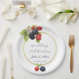 Rustic Romantic Autumn Berry Wedding Photo Back Paper Plate
