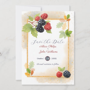 Rustic Romantic Autumn Berry Wedding Photo Back Save The Date