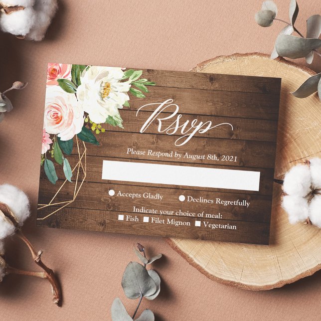 Rustic Romantic Blush Floral Wedding RSVP Card (Creator Uploaded)