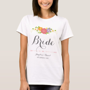 Rustic Romantic Calligraphy & Pastel Flowers Bride T-Shirt