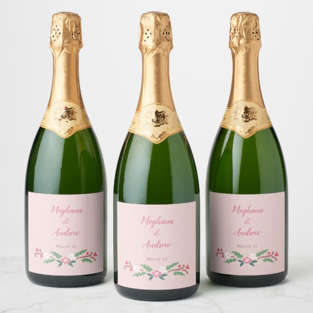 Rustic Romantic Floral Bunch  Sparkling Wine Label (Bottles)
