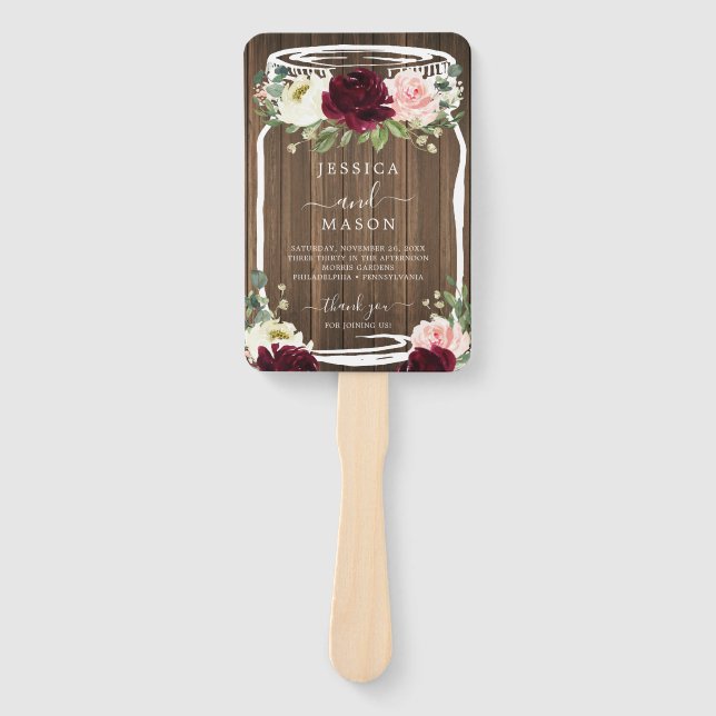 Rustic Romantic Greenery Mason Jar Wedding Program Hand Fan (Front)