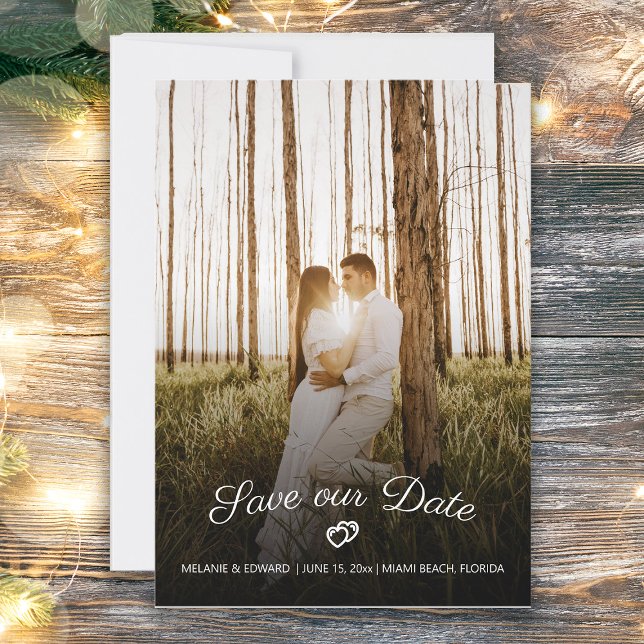Rustic Romantic Hearts Wedding Save Date Photo Invitation (Wedding 2-hearts photo Save the Date card)