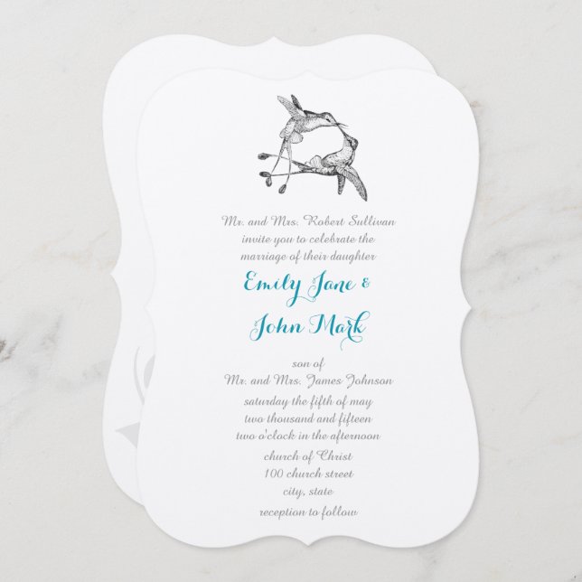 Rustic Romantic Hummingbird Kiss Love Bird Wedding Invitation (Front/Back)