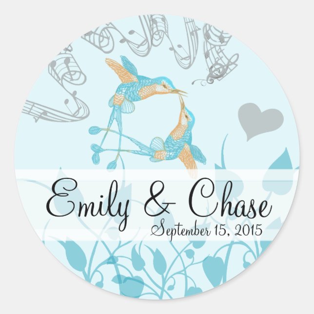 Rustic Romantic Hummingbird Kiss Love BirdWedding Classic Round Sticker (Front)