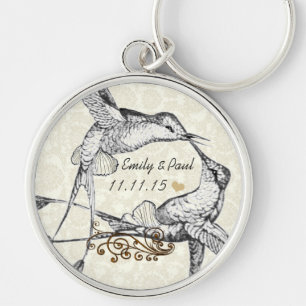 Rustic Romantic Hummingbird Kiss Love BirdWedding Key Ring