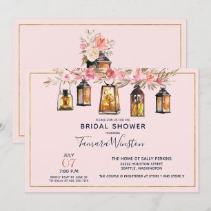 Rustic Romantic Lanterns Rose Gold Bridal Shower Invitation