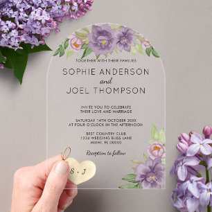 Rustic Romantic Lilac Blooms Monogram Wedding Acrylic Invitations