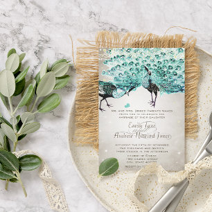 Rustic Romantic Mason Jar Mint Peacock Wedding Invitation