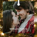 Rustic Romantic Minimal Sweet Couple Photo Metal Tree Decoration<br><div class="desc">Capture the joy of the season with this adorable holiday photo ornament, designed to feature your family’s surname in a delightful combination of whimsical yet modern typography. The sleek and clean design is perfect for adding a personalised touch to your holiday decor. Simply upload your favourite photo to create a...</div>