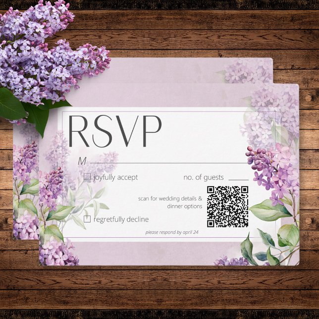 Rustic Romantic Purple & Sage Lilacs Wedding QR  RSVP Card (Rustic Romantic Purple & Sage Lilacs Wedding QR RSVP Card)