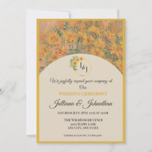 Rustic romantic sunflower wedding invitation