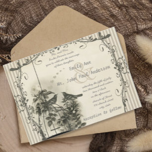 Rustic Romantic Vintage Birdcage Love Bird Wedding Invitation
