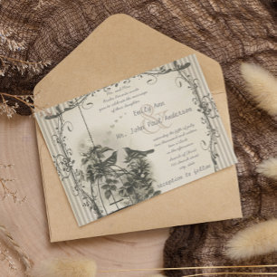 Rustic Romantic Vintage Birdcage Love Bird Wedding Invitation