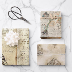 Rustic Romantic Vintage Paris Wrapping Paper Sheet