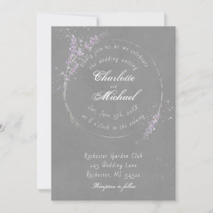 Rustic romantic watercolor lavender flower wedding invitation