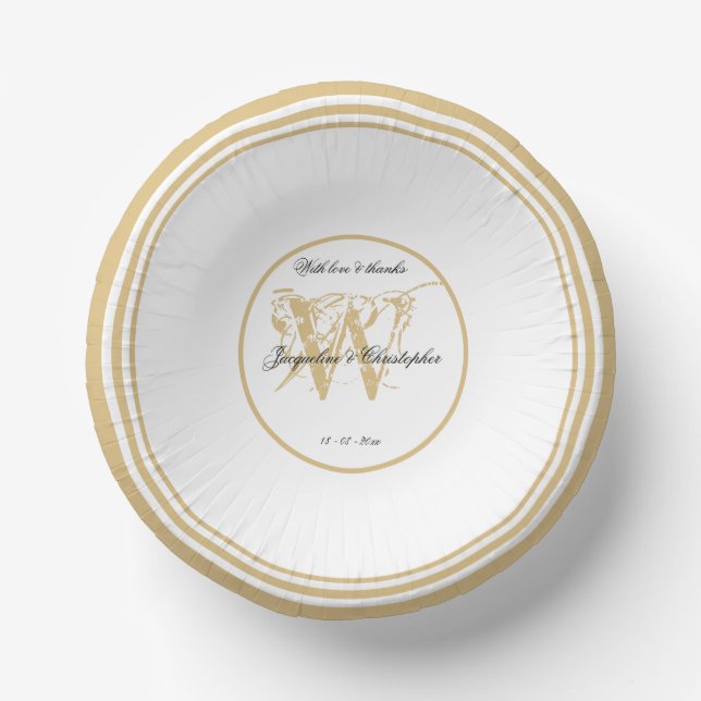Rustic Romantic White Gold Wedding Chic Monogram  Paper Plate (Front)
