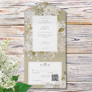 Rustic Romantic White Lilacs on Sage QR Code All In One Invitation