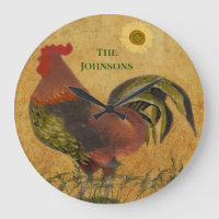 RUSTIC ROOSTER AMERICANA FAMILY NAME LARGE CLOCK