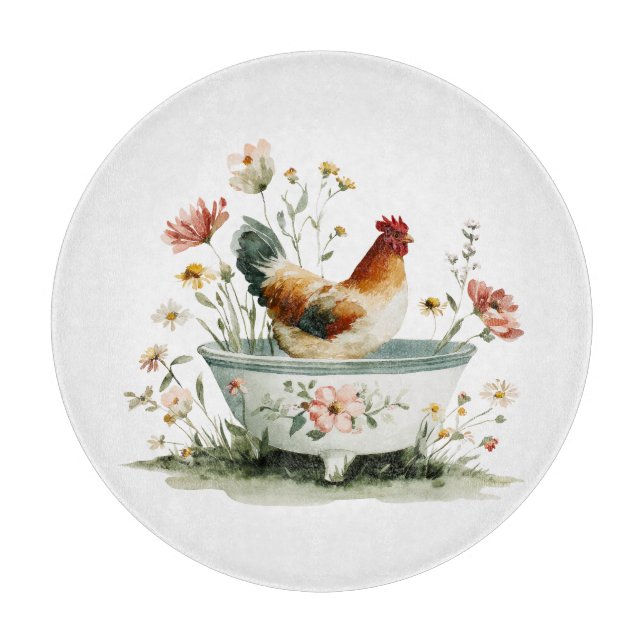 Rustic Rooster and Hen Floral | Cutting Board (Front)