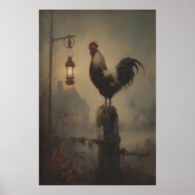 Rustic Rooster Art Printable Gothic Lantern Poster (Front)
