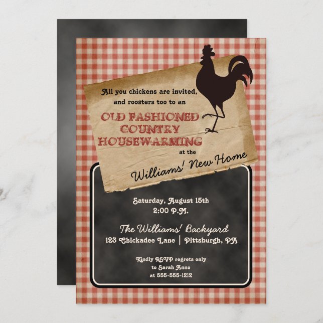 Rustic Rooster Backyard Cookout Housewarming Invitation (Front/Back)