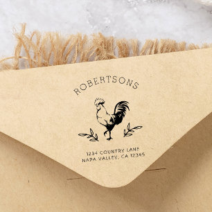 Rustic Rooster Family Name Return Address Self-inking Stamp