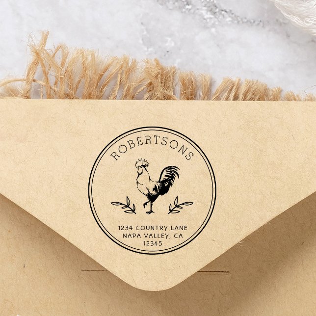 Rustic Rooster | Family Name Return Address Self-inking Stamp (Creator Uploaded)