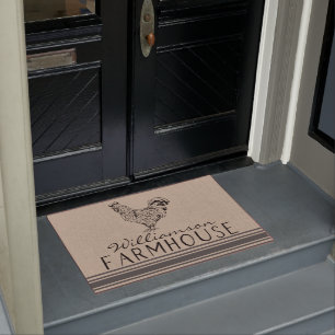 Rustic Rooster Farmhouse Family Name Doormat 