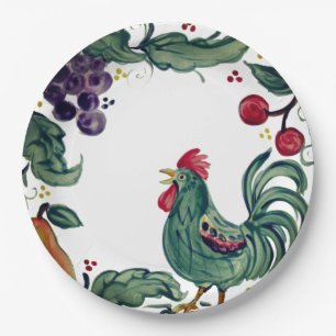 Rustic Rooster & Fruit Colourful Tuscan Farmhouse Paper Plate