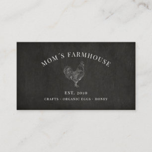 Rustic rooster sketch logo on chalkboard business card