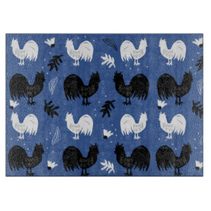 Rustic Roosters Farm Hand Drawn Pattern Cutting Board