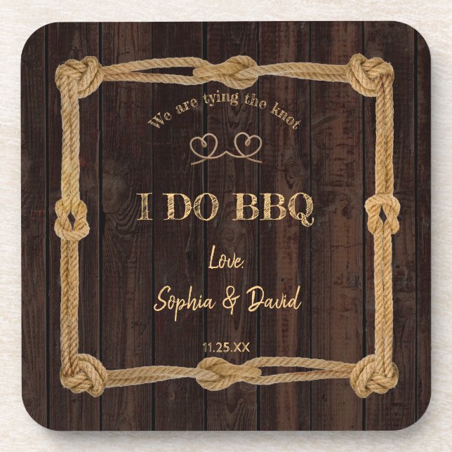 Rustic Rope We Are Tying The Knot I DO BBQ Coaster (Front)