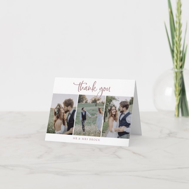 Rustic Rose 3 Photo Template Folded Thank You Card (Front)