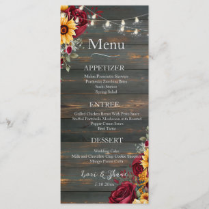 Rustic Rose and Aster Wedding Menu
