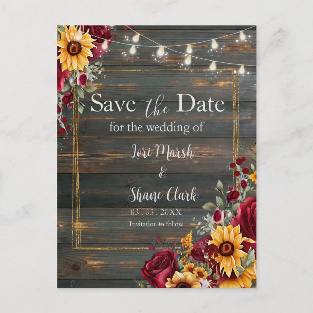 Rustic Rose and Aster Wedding Save the Date Postcard (Front)