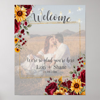 Rustic Rose and Aster Wedding Welcome Photo Poster