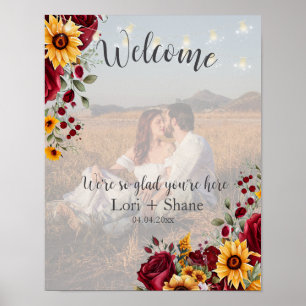 Rustic Rose and Aster Wedding Welcome Photo Poster
