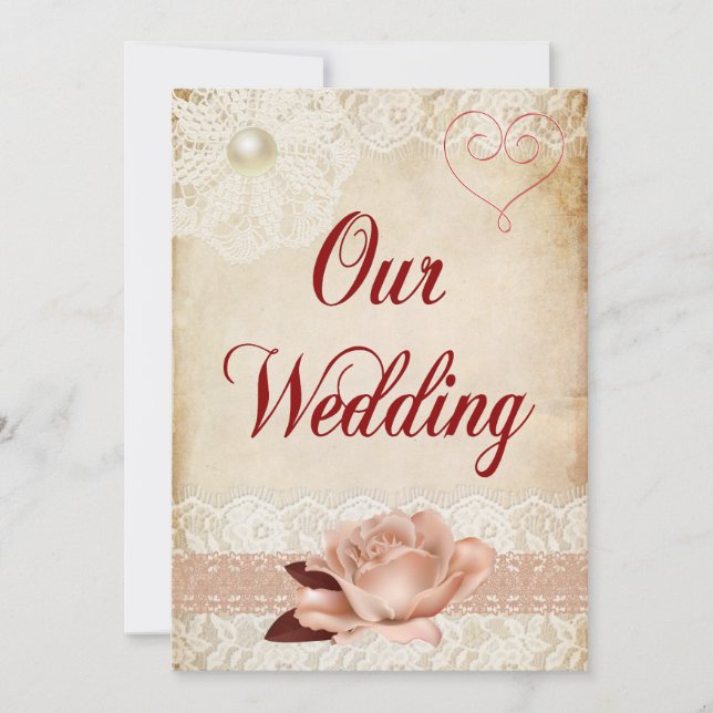 Rustic Rose and Lace Wedding Invitation (Front)