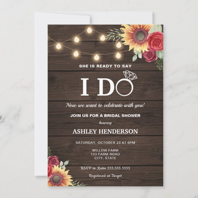 Rustic Rose and Sunflower Bridal Shower Invitation (Front)
