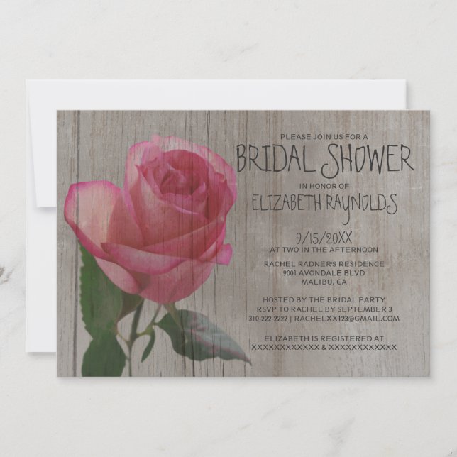 Rustic Rose Bridal Shower Invitations (Front)