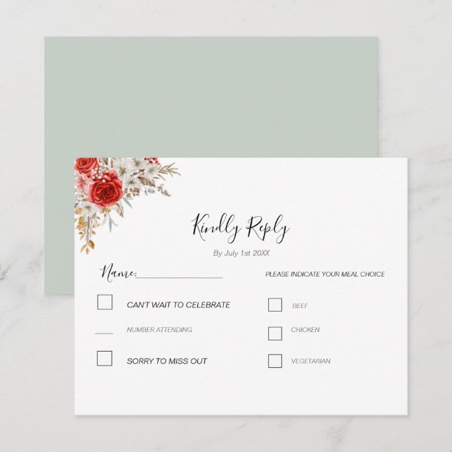 Rustic Rose Country Wedding RSVP Card (Front/Back)