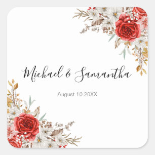 Rustic Rose Country Wedding Square Sticker