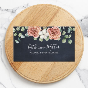 Rustic Rose Eucalyptus Floral Botanical  Black Business Card