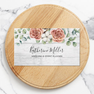 Rustic Rose Eucalyptus Floral Botanical Wood Business Card