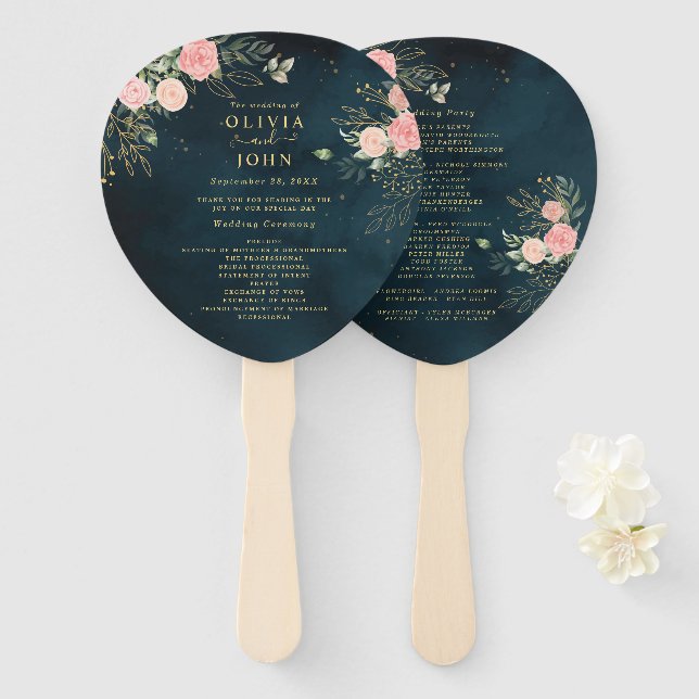 Rustic Rose Floral Dusty Pink Romance Hand Fan (Front and Back)