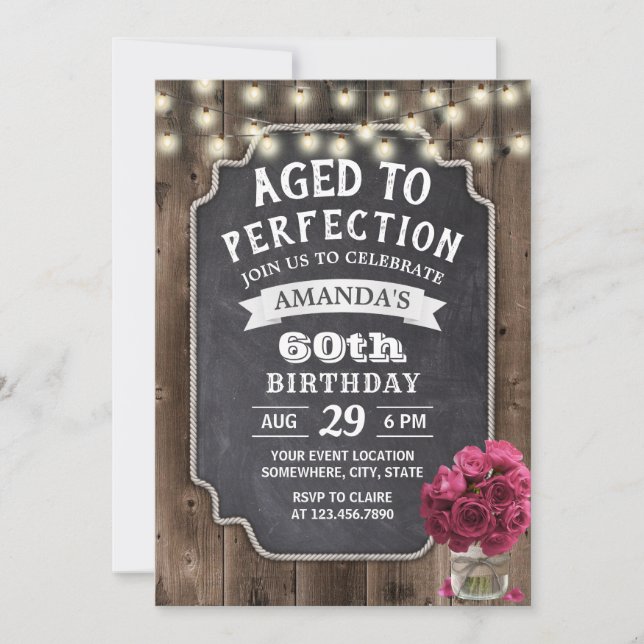 Rustic Rose Floral Jar Barn Wood 60th Birthday Invitation (Front)