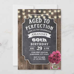 Rustic Rose Floral Jar Barn Wood 60th Birthday Invitation