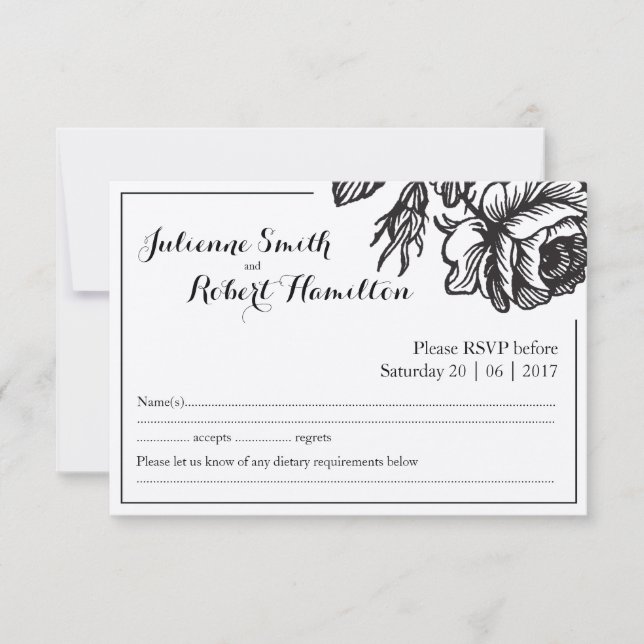Rustic Rose Flowers Wedding RSVP Cards (Front)